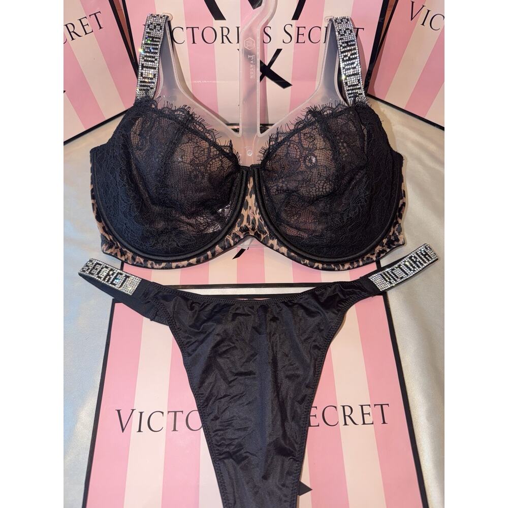 Victoria's Secret Shine Strap Bra 38DD XL Satin Thong - Picture 2 of 3